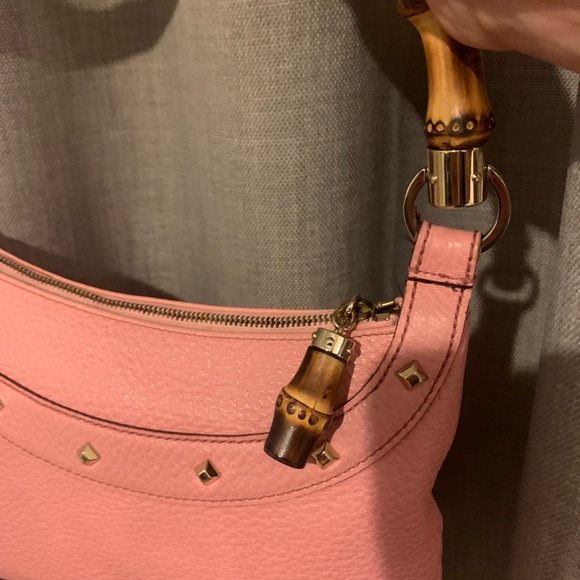 Authentic Pink Leather Gucci Handbag with Bamboo handle and zipper tassel - Picture 9 of 9